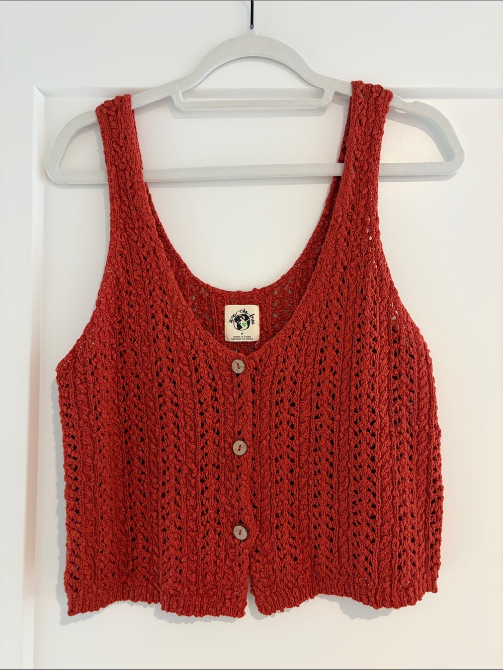 Free People Crochet Button-Front Tank Top - Rust Red